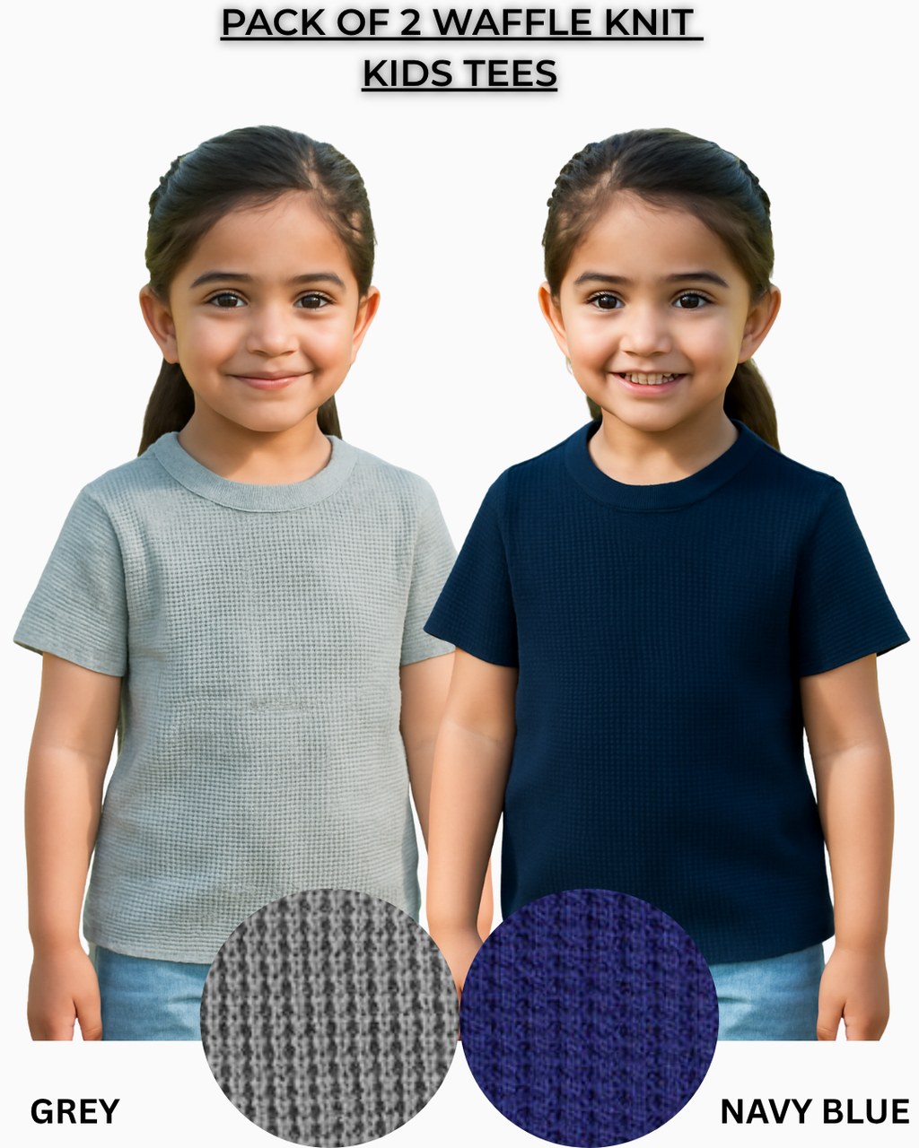 Pack of 2 Waffle Knit T-Shirts for Kids