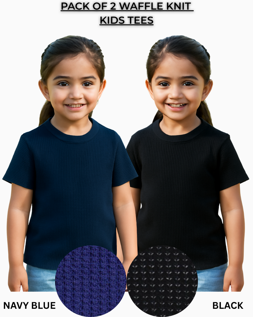 Pack of 2 Waffle Knit T-Shirts for Kids