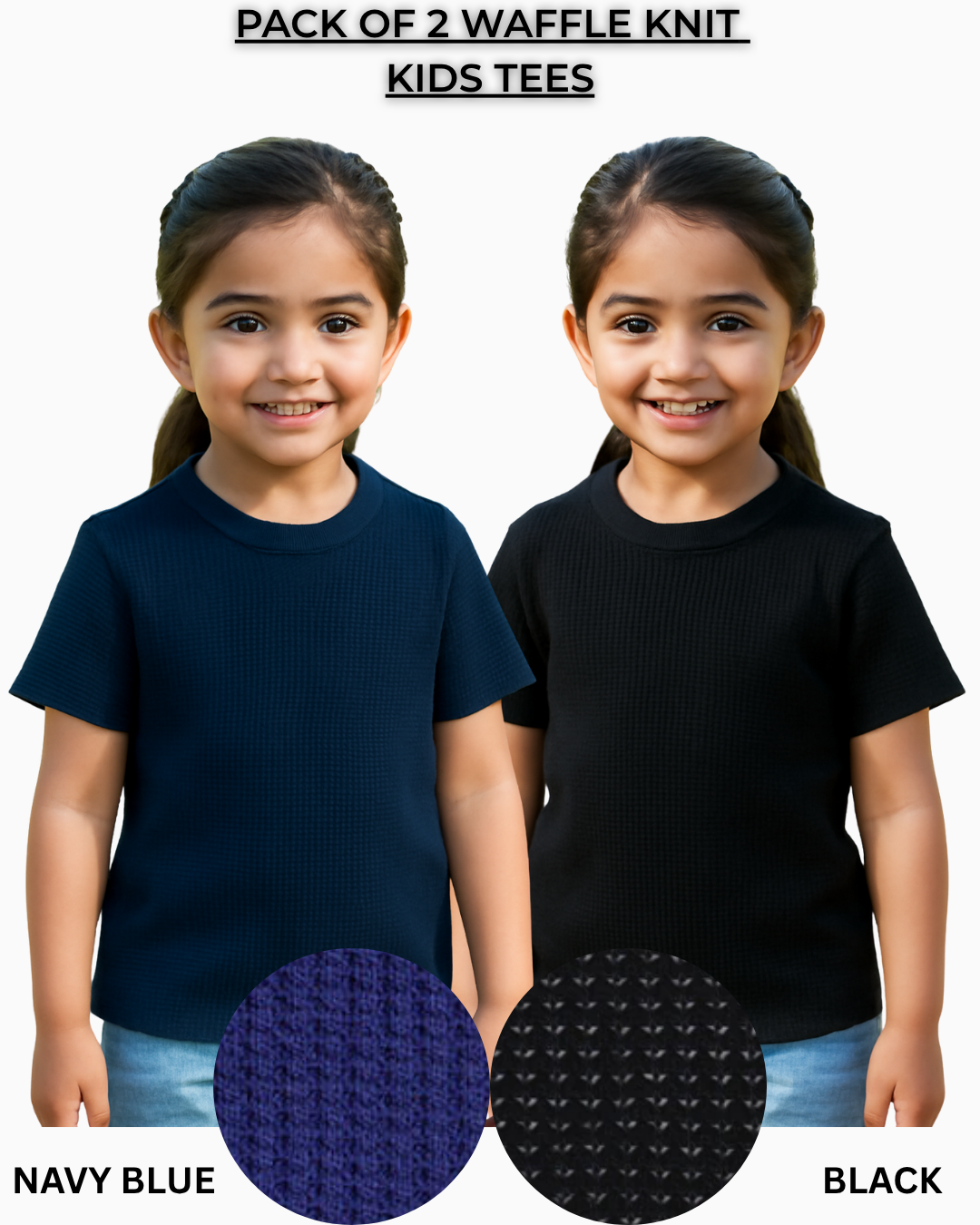 Pack of 2 Waffle Knit T-Shirts for Kids