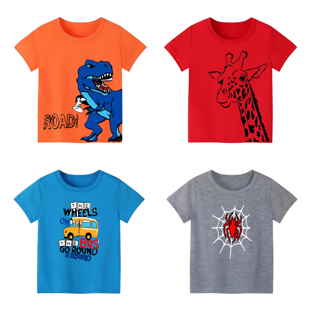 Pack of 4 Printed T-shirts - Premium Printed T-shirts for Teen Boys & Girls - 100% Cotton, High-Quality DTF Prints - Kids N Tees