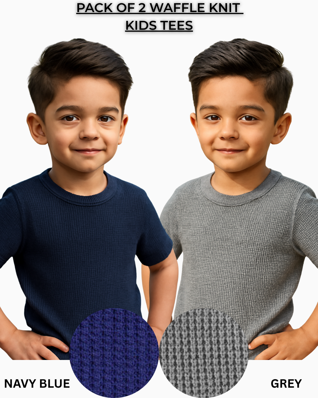 Pack of 2 Waffle Knit T-Shirts for Kids