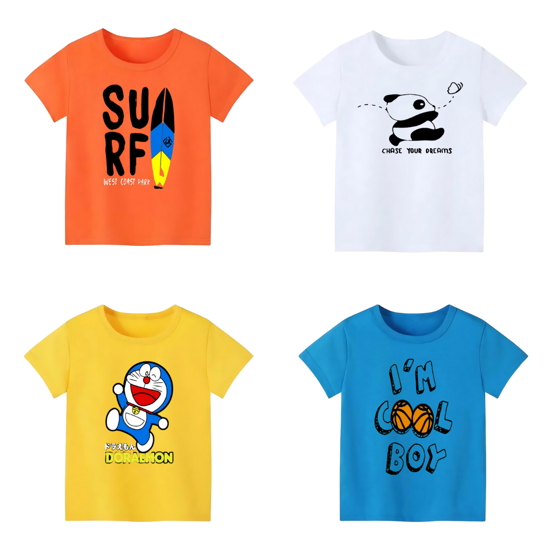 Pack of 4 Printed T-shirts - Premium Printed T-shirts for Teen Boys & Girls - 100% Cotton, High-Quality DTF Prints - Kids N Tees