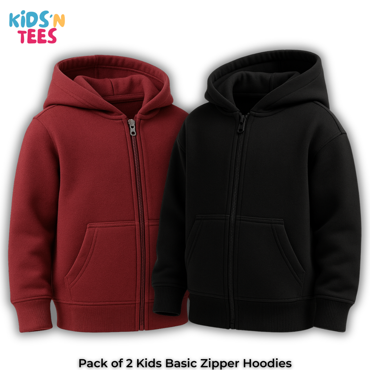 Pack of 2 Basic Zipper Hoodies for Kids | Soft Fleece Zip-Up Hoodies ...