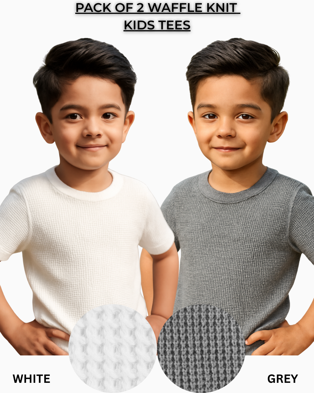 Pack of 2 Waffle Knit T-Shirts for Kids