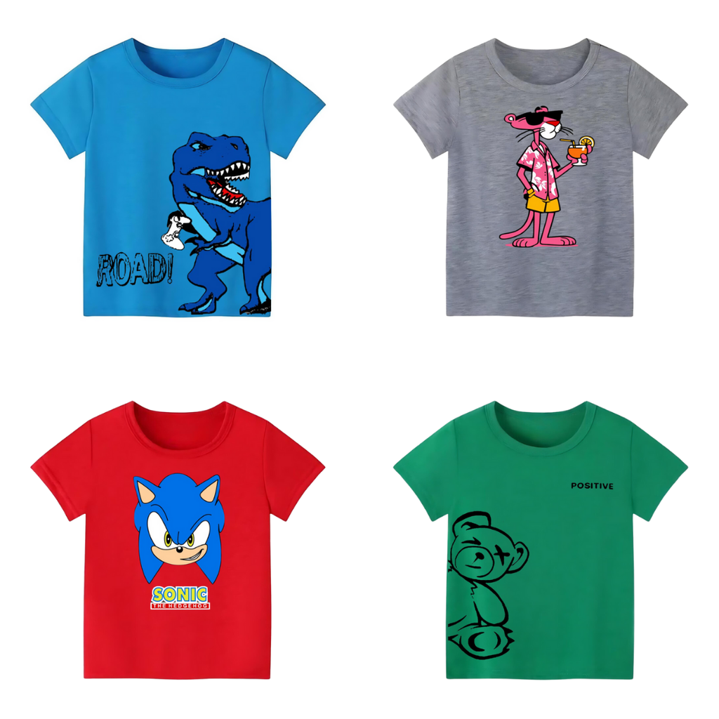 Pack of 4 Printed T-shirts - Premium Printed T-shirts for Teen Boys & Girls - 100% Cotton, High-Quality DTF Prints - Kids N Tees