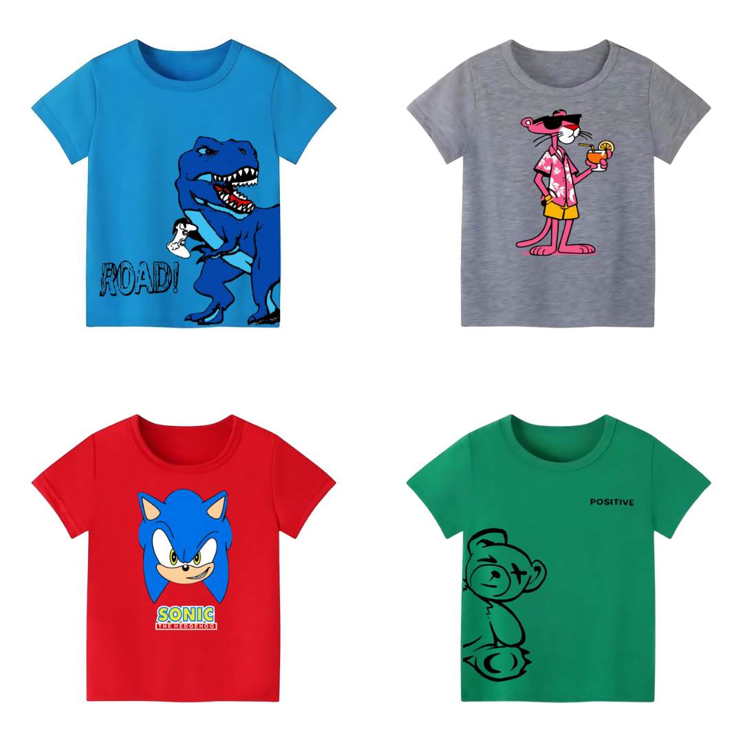 Pack of 4 Printed T-shirts - Premium Printed T-shirts for Teen Boys & Girls - 100% Cotton, High-Quality DTF Prints - Kids N Tees
