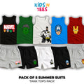 Pack of 5 Summer Suits for Kids (Tank Tops Pack)