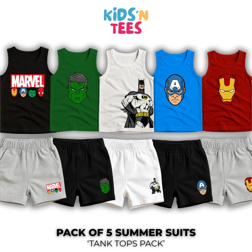 Pack of 5 Summer Suits for Kids (Tank Tops Pack)